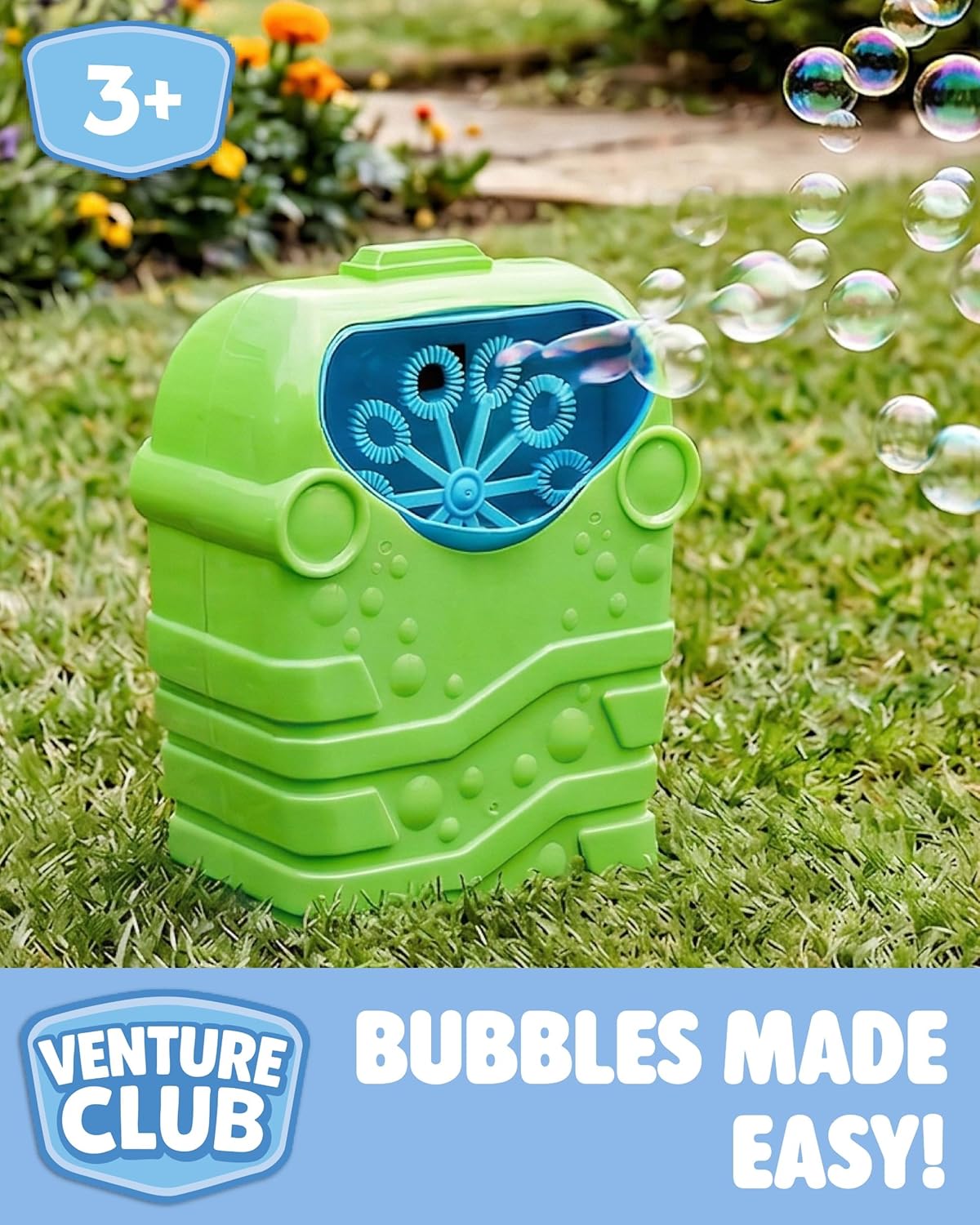 Venture Club Bubble Machine for Kids with 1 L Solution - Automatic Bubble Blower, Bubbles for Kids & Toddlers, Garden Toys & Games for Outdoor Play, Party & Active Fun - Children Aged 3+, Green