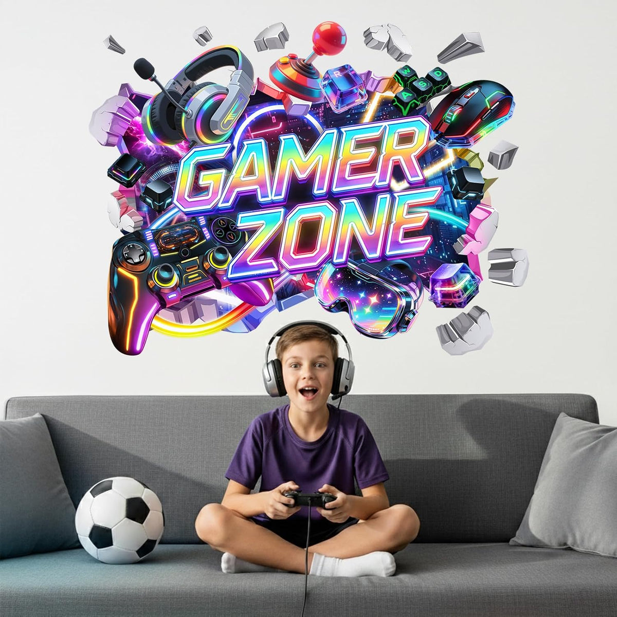 3D Gamer Zone Video Game Gaming Controller Boys Wall Decal Stickers