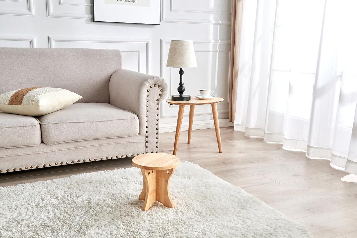 Children's Wooden Chair and Small Wooden Stool Set(4pcs)
