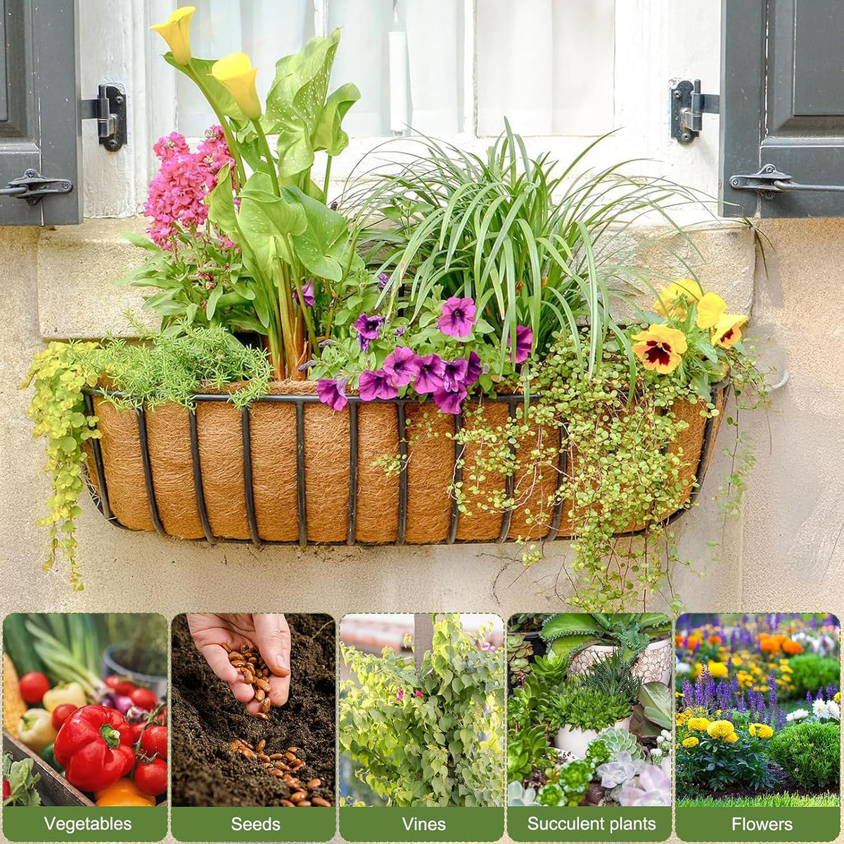 24 Inch Coco Coir Wall Trough Liner, 100% Natural Coir Window Box Liners, Coconut Fiber Replacement Liner for Wall Mounted Basket Planters, 2 Pack
