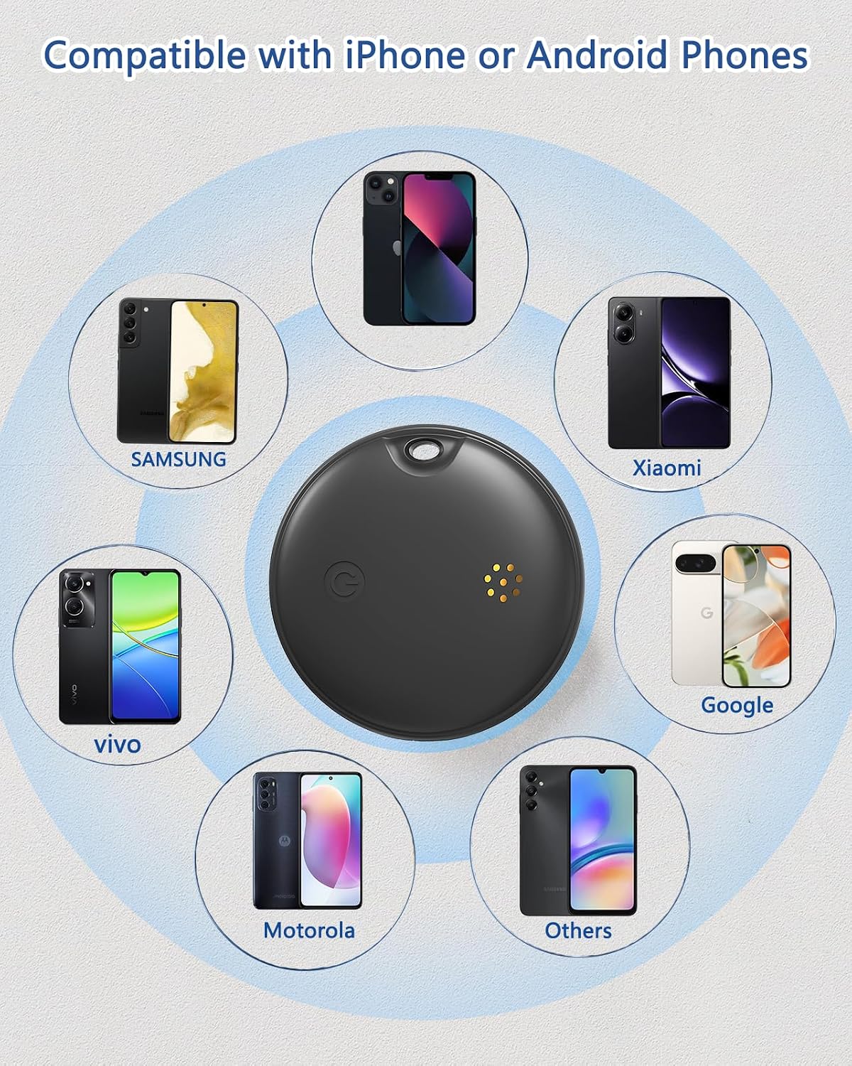 Smart Bluetooth Item Tracker Work with Apple Find My Google Find Hub, Item Finder Key Finder,1 Lanyards, Replaceable Battery