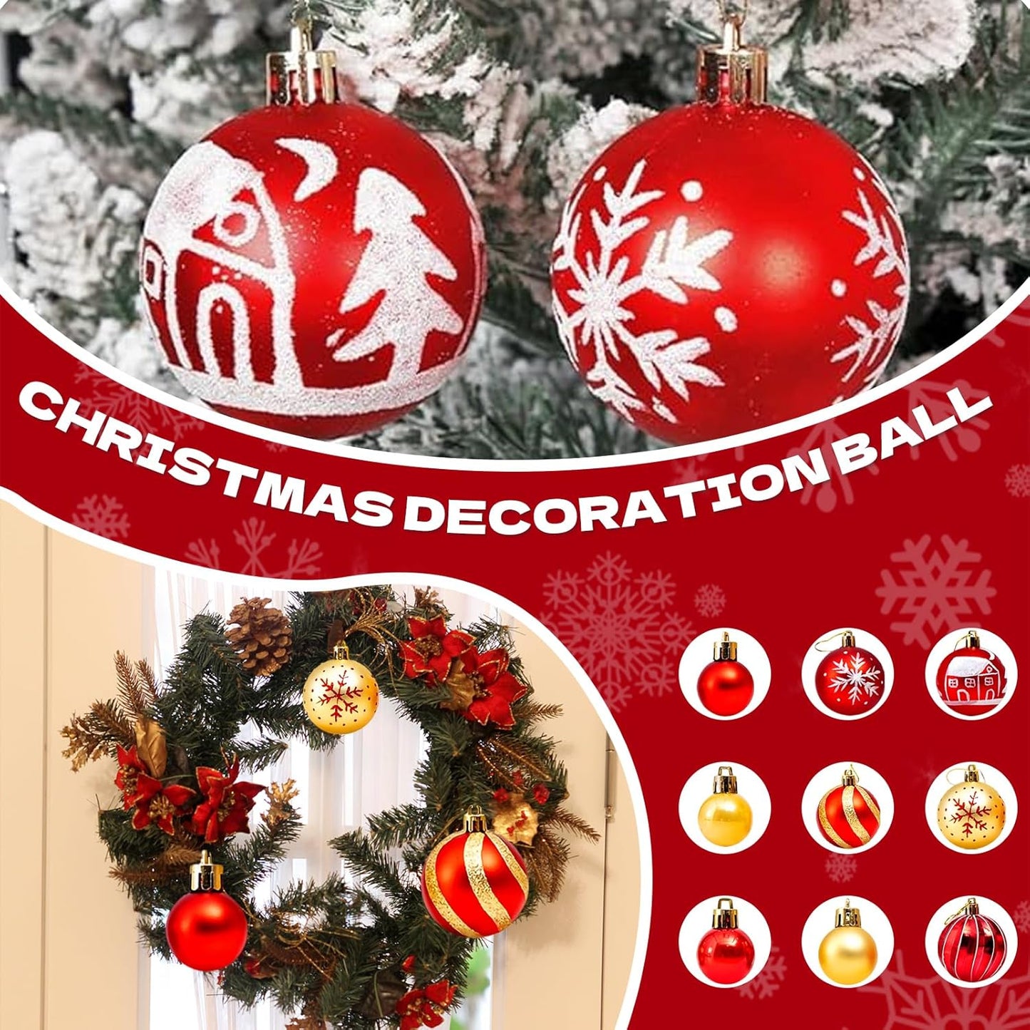 44 Pcs Red and Gold Baubles, Shatterproof Baubles for 2026 Happy New Year, Red Tree Decorations Set with Hanging Ornaments for Xmas Holiday Home Party Decoration