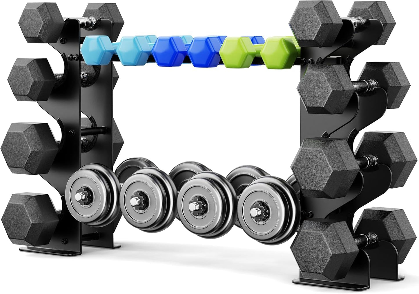 4-Tier Dumbbell Stand for Home Gym – Compact Dumbbell Stand for Dumbbells & Free Dumbbells, Sturdy Steel Dumbbell Rack for Neoprene & Hex Dumbbells (Dumbbells not included)