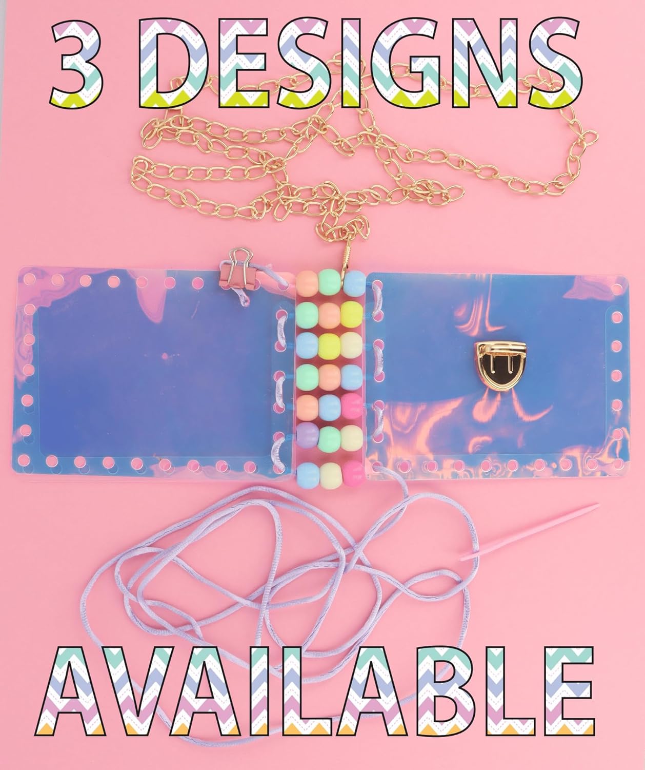 HENBRANDT 3 x DIY Jewellery Bag Craft Kits 3 Assorted Designs - Kids Creative Make Your Own Personalised Accessory Bag Fun Craft Activity Set Children