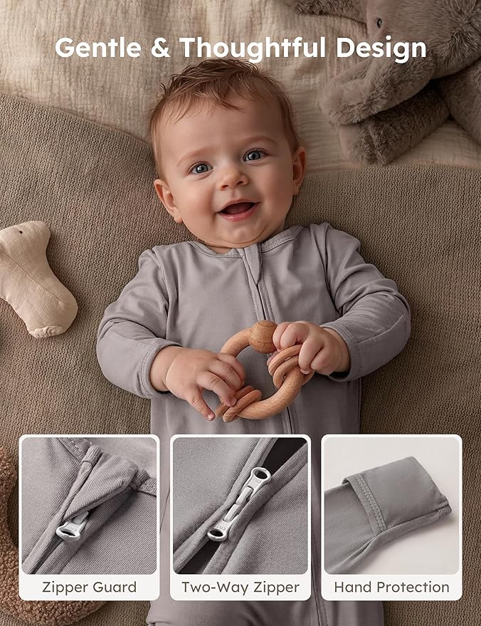 Yoofoss 3 Pack Viscose from Bamboo Newborn Baby Footie Pyjamas Long Sleeve Baby One Piece Outfit- Newborn