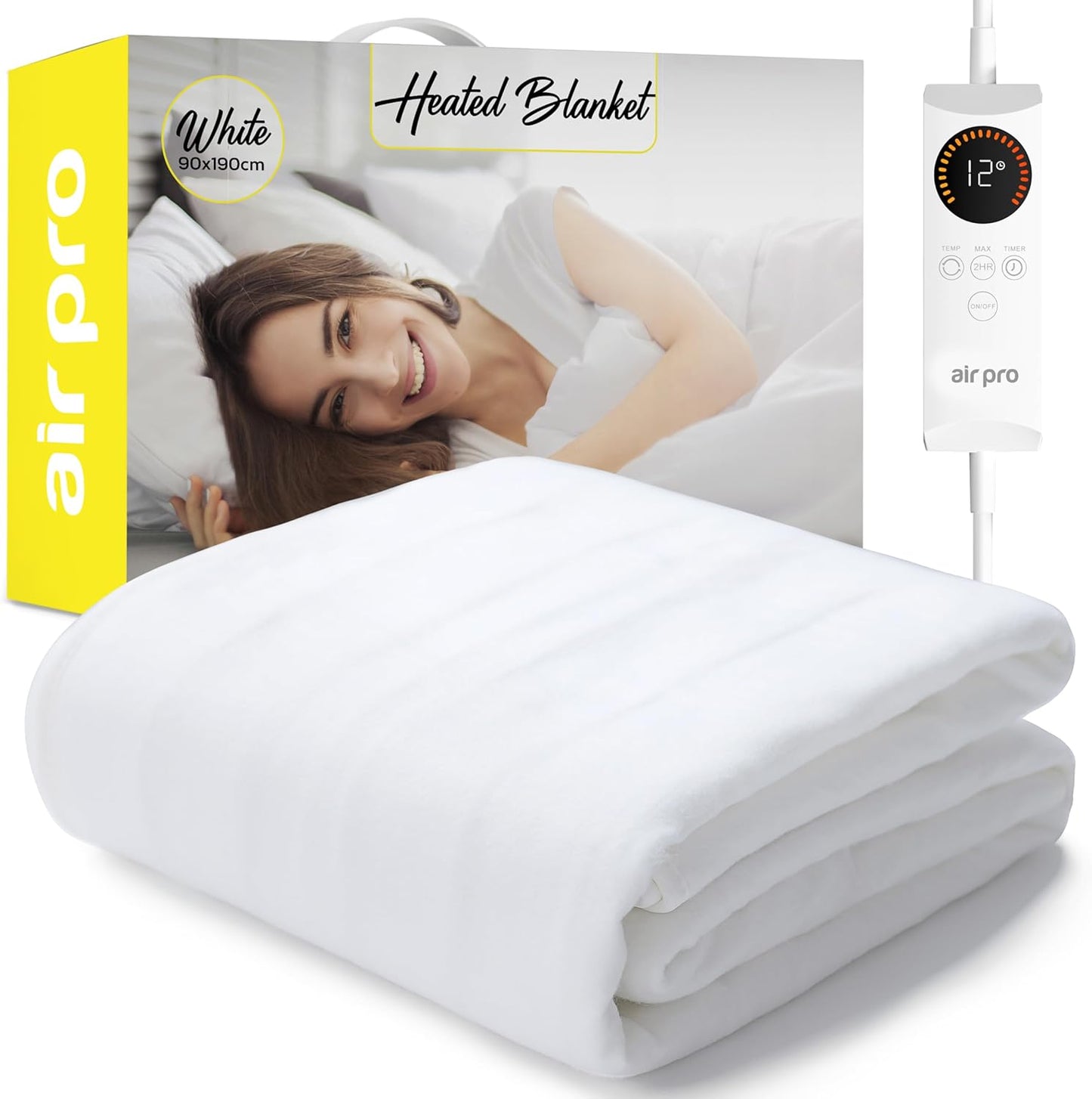 Air Pro single electric blanket fitted in white, perfect for a warm and cozy night's sleep