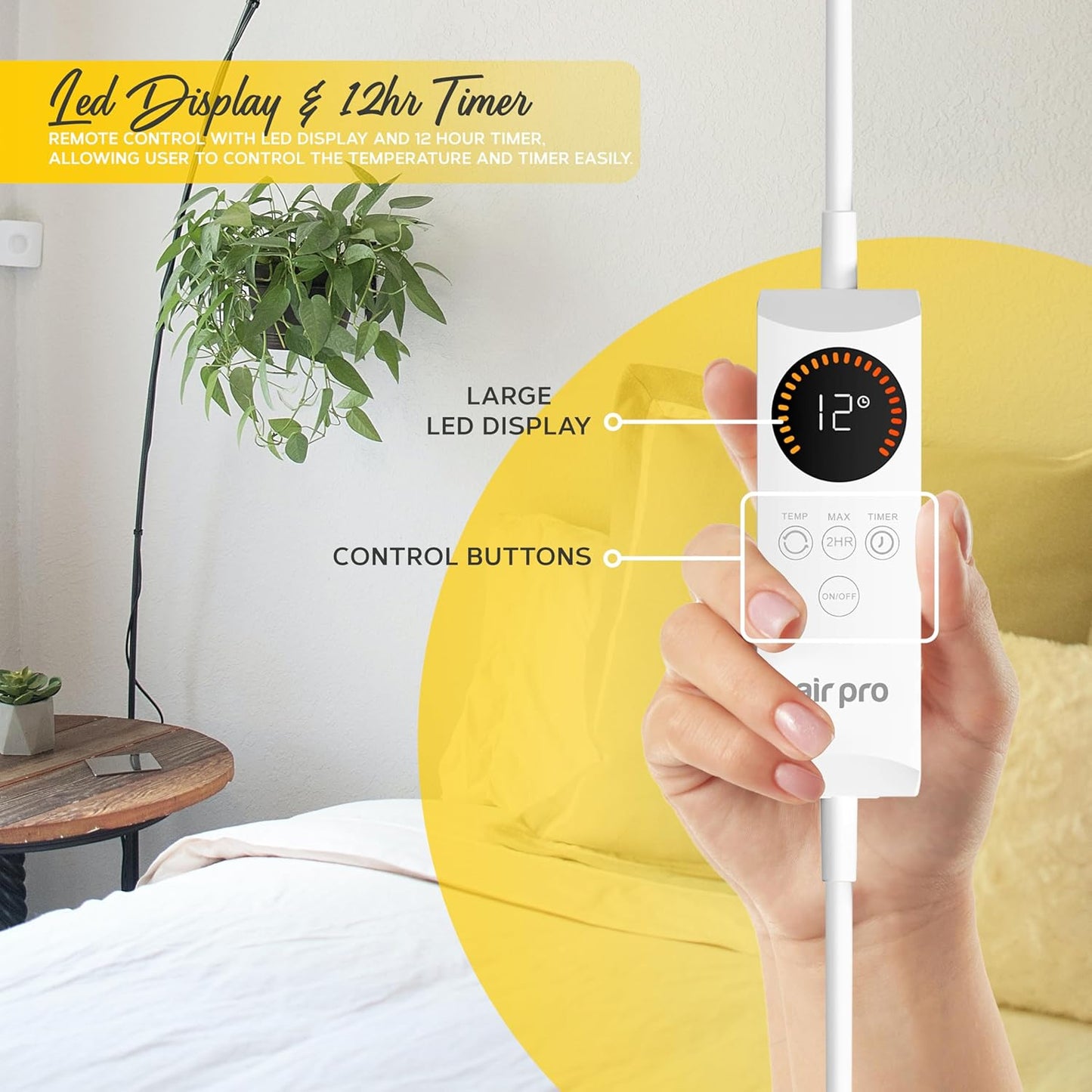 Air Pro single electric blanket fitted with LED display and timer for easy temperature control