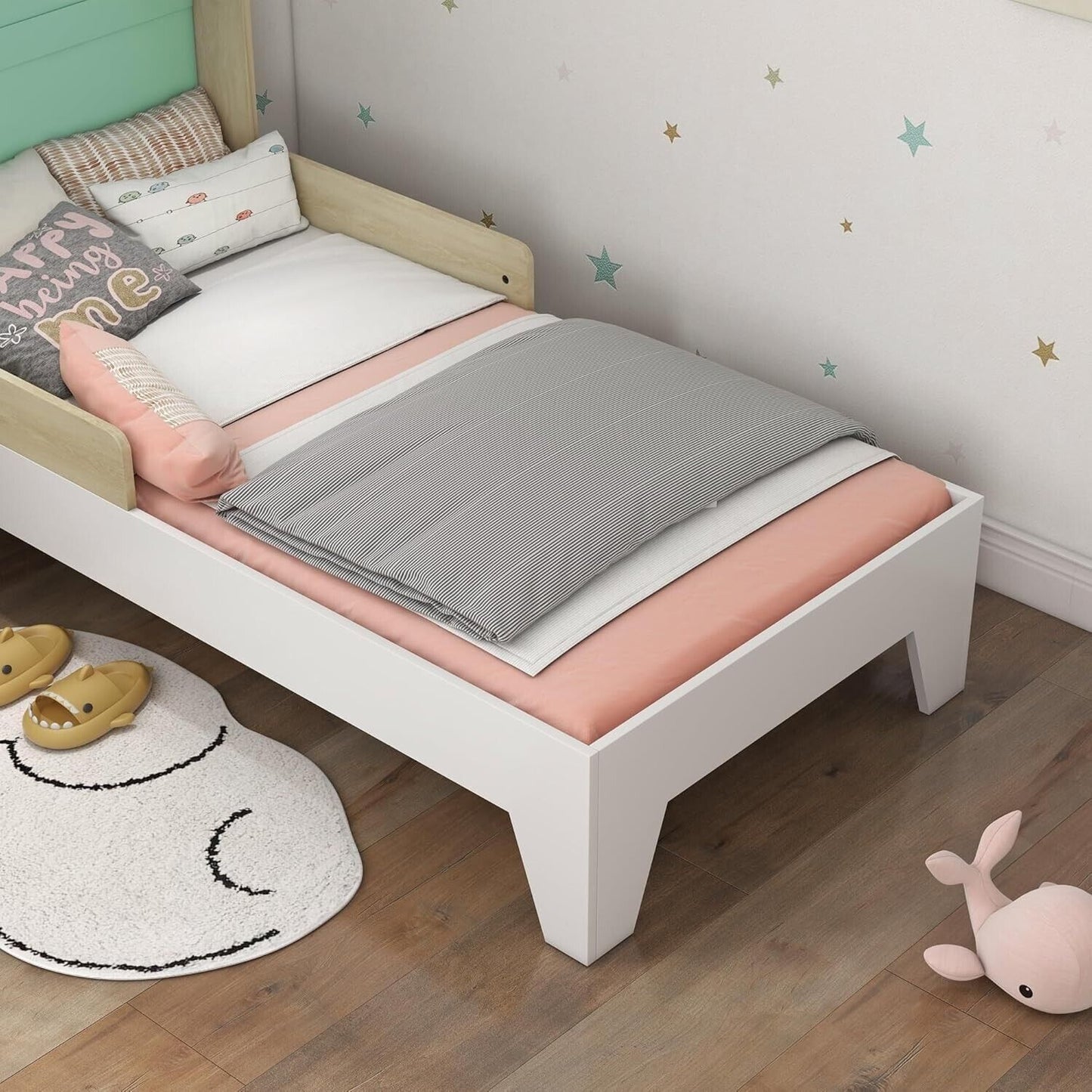 AIYAPLAY single bed for kids with soft bedding and cute wall decor in a cozy bedroom setting