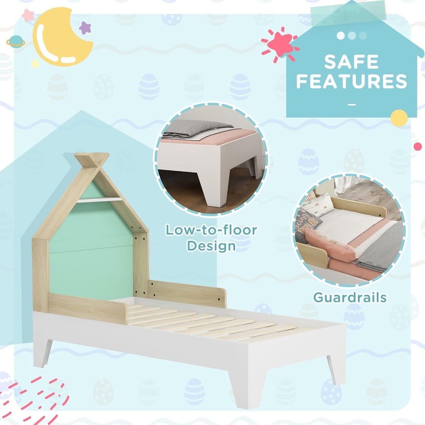 AIYAPLAY single bed for kids with low-to-floor design and guardrails for added safety
