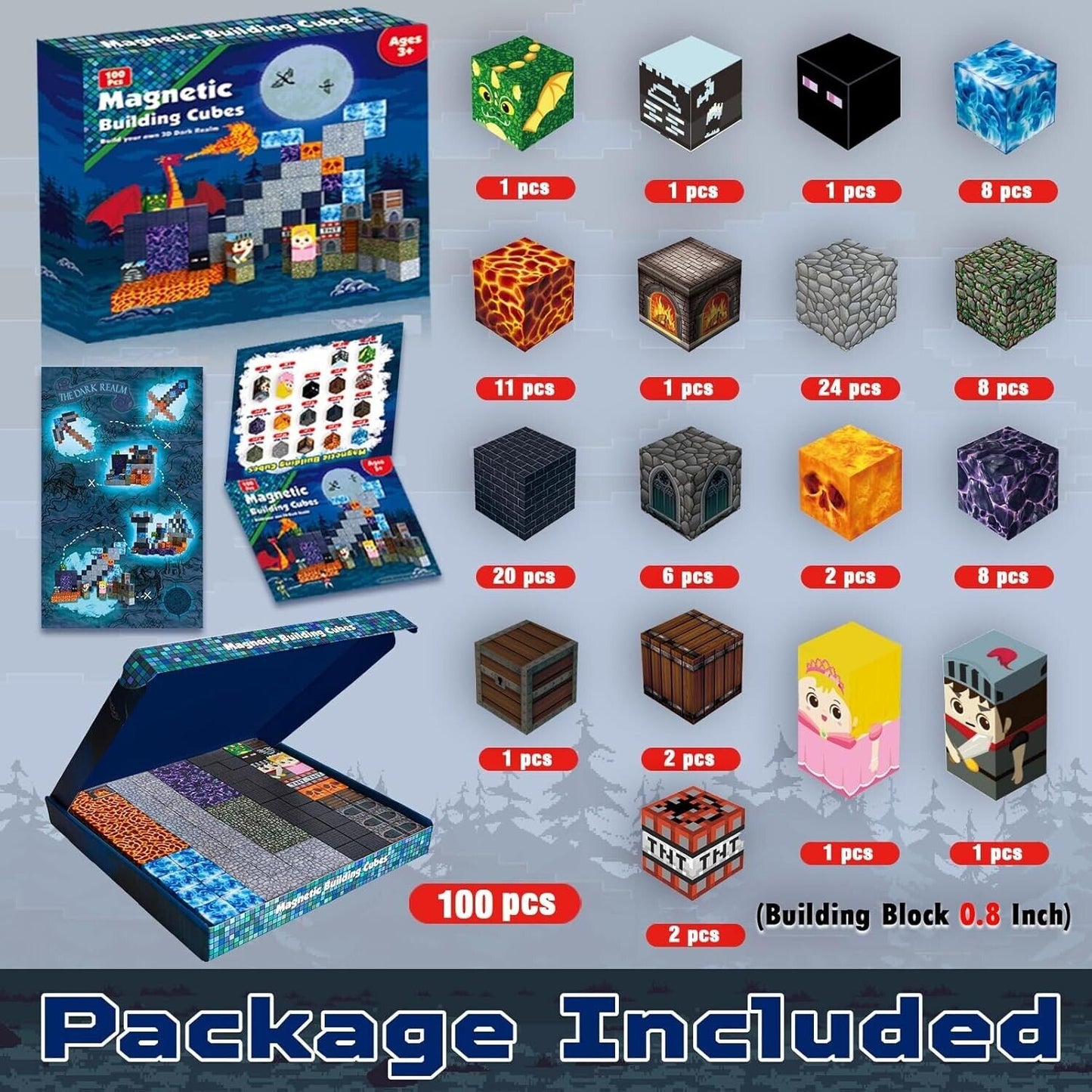 Magnetic Blocks Magnetic Building Cubes set with 100 ublocks and themed characters for creative play