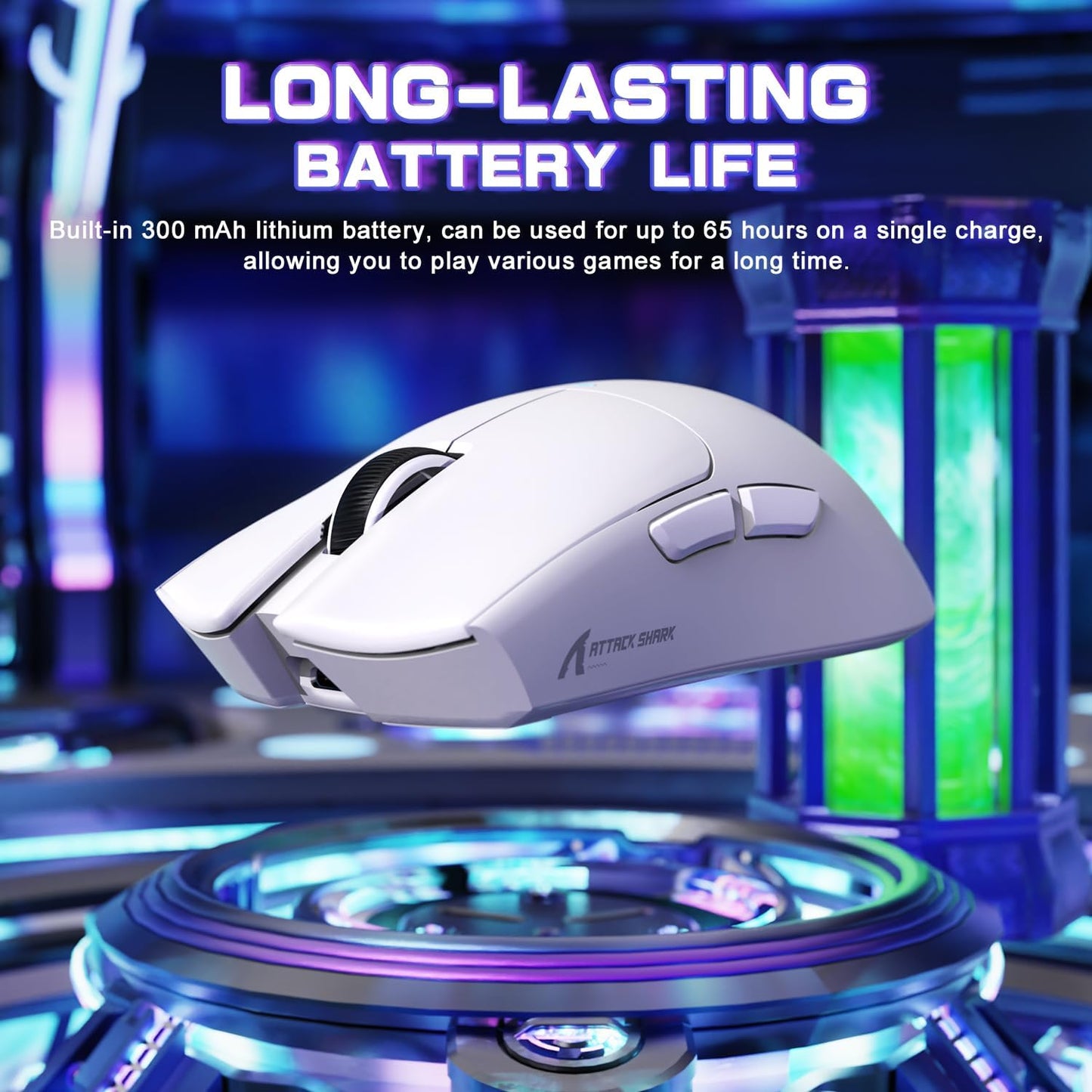 Attack Shark Gaming Mouse with Long-Lasting 300 mAh Battery for Extended Gaming Sessions