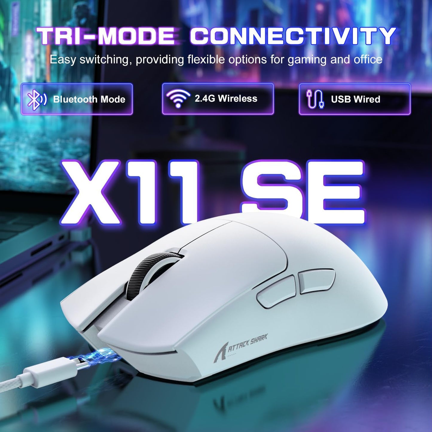 Attack Shark X11 SE Mouse with Tri-Mode Connectivity for Gaming and Office Use