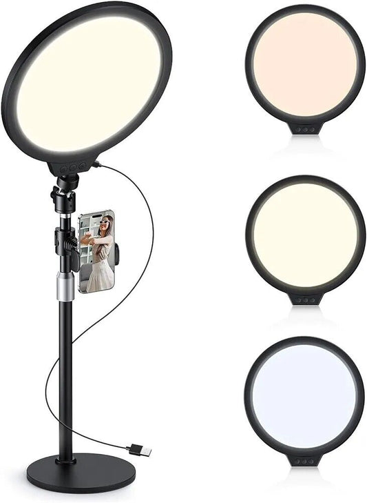 Atumtek 10 inch LED light with adjustable brightness and phone holder for versatile lighting needs