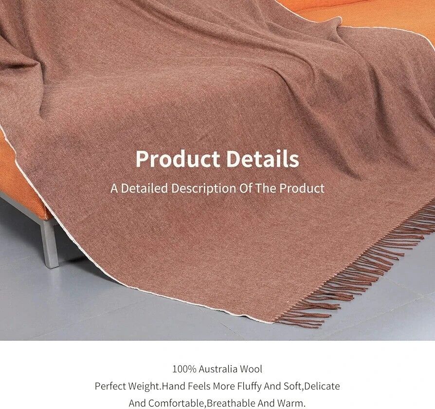 Australian wool throw blanket in brown, soft and breathable for warmth and comfort