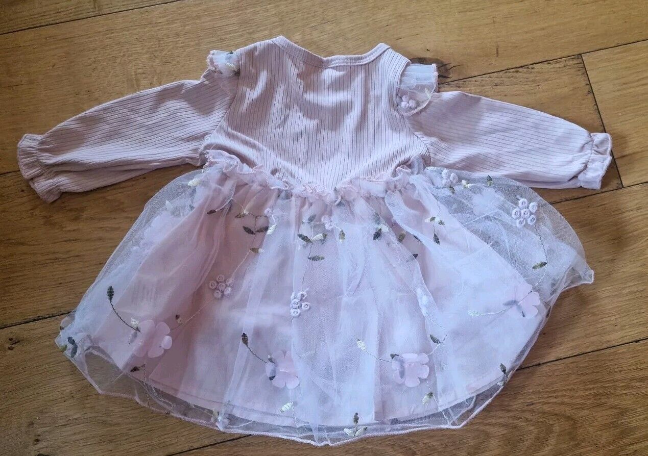 Baby girl dress 3-6 months pink long sleeve with floral mesh skirt