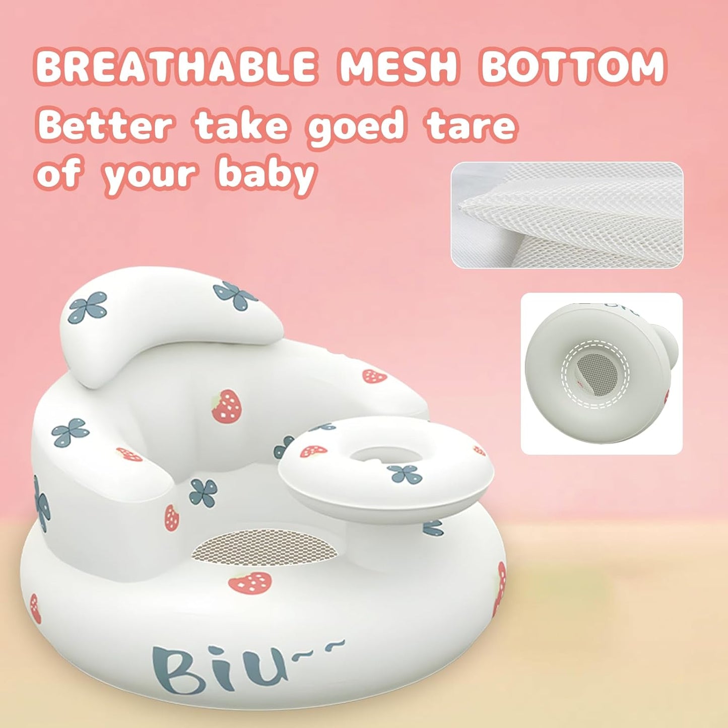 Ann Bully baby inflatable seat with breathable mesh bottom for comfort and safety during use