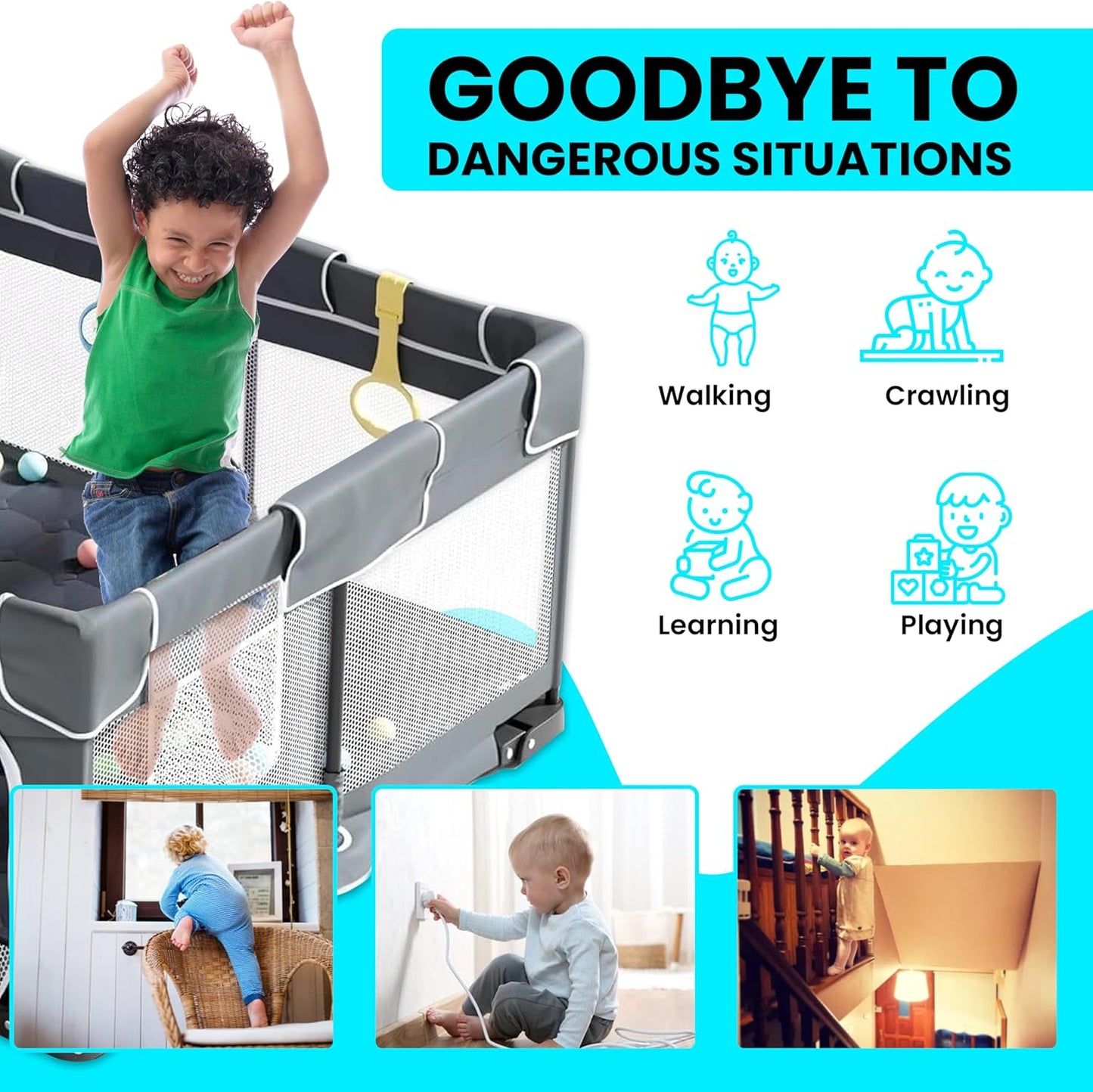 Plurimo baby playpen 127x127cm with breathable mesh for safe play and growth in your home