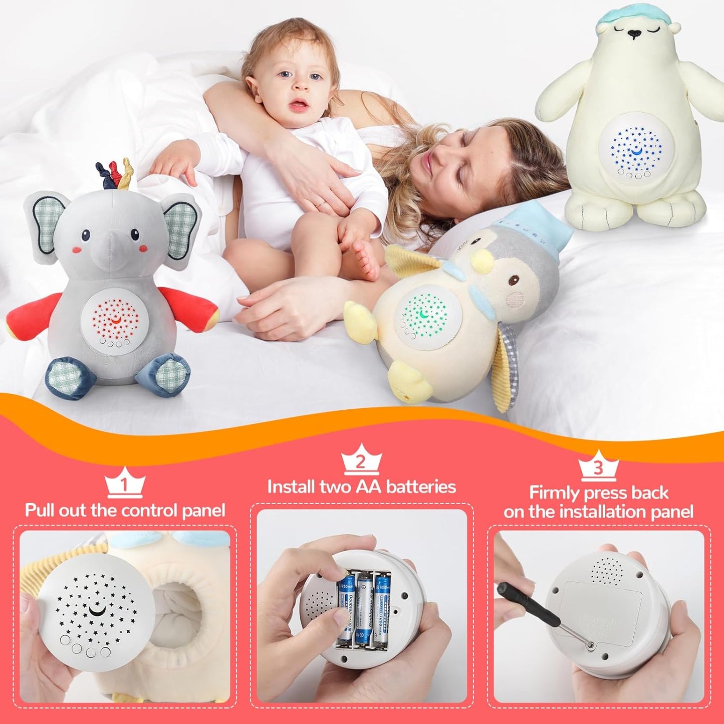 EAQ baby sleep aid soother plush toys with control panel for comforting infants and aiding sleep