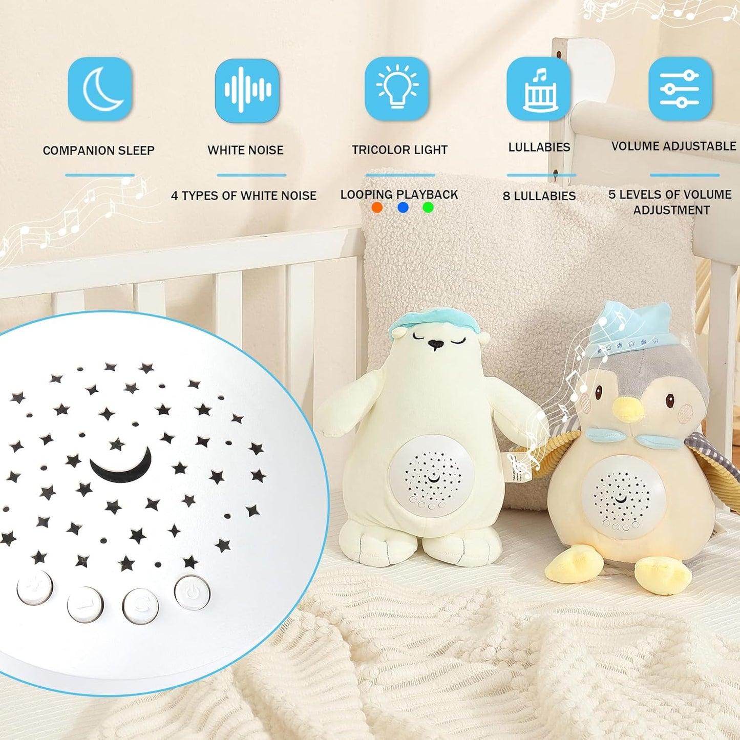 EAQ baby sleep aid soother with soothing lights and lullabies for peaceful sleep
