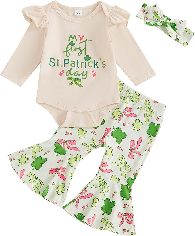 Edhomenn My First St Patrick's Day baby outfit with ruffle sleeves and flared trousers