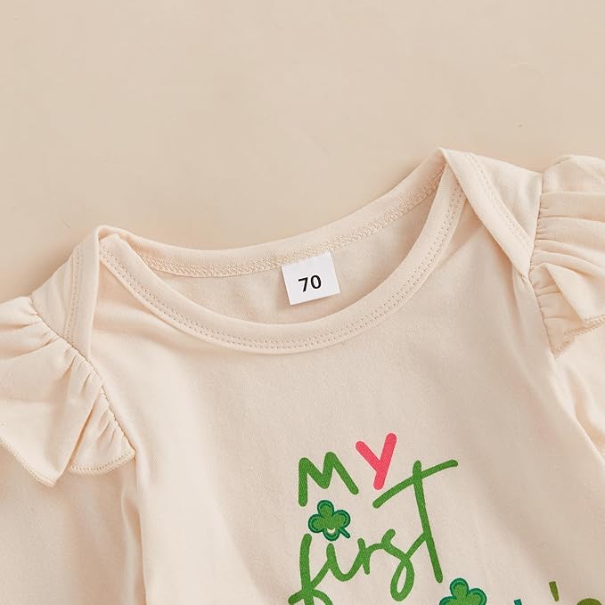 Edhomenn St Patrick's Day baby outfit with cute text and ruffled sleeves for festive celebration
