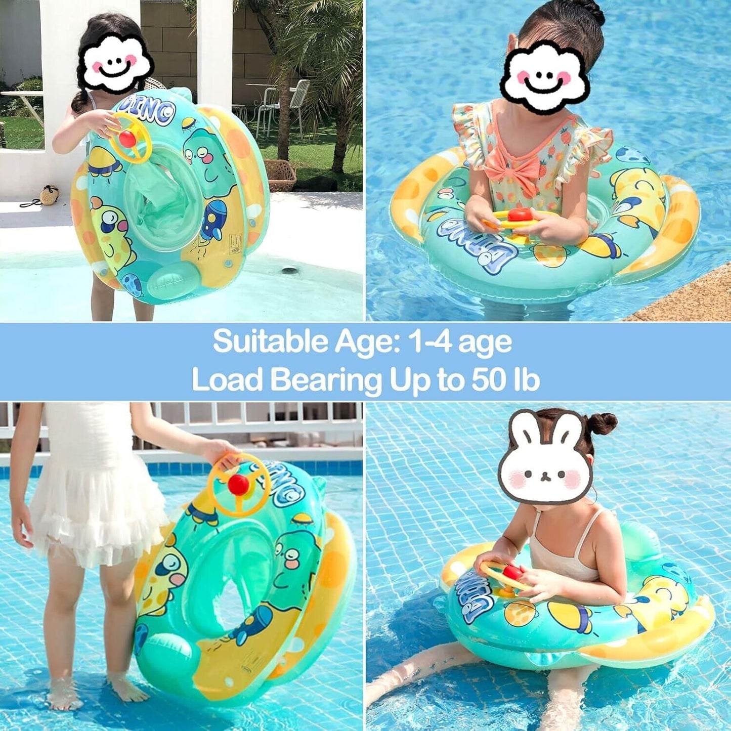 Bravepal baby swimming float with seat designed for children aged 1-4, featuring fun colours and graphics