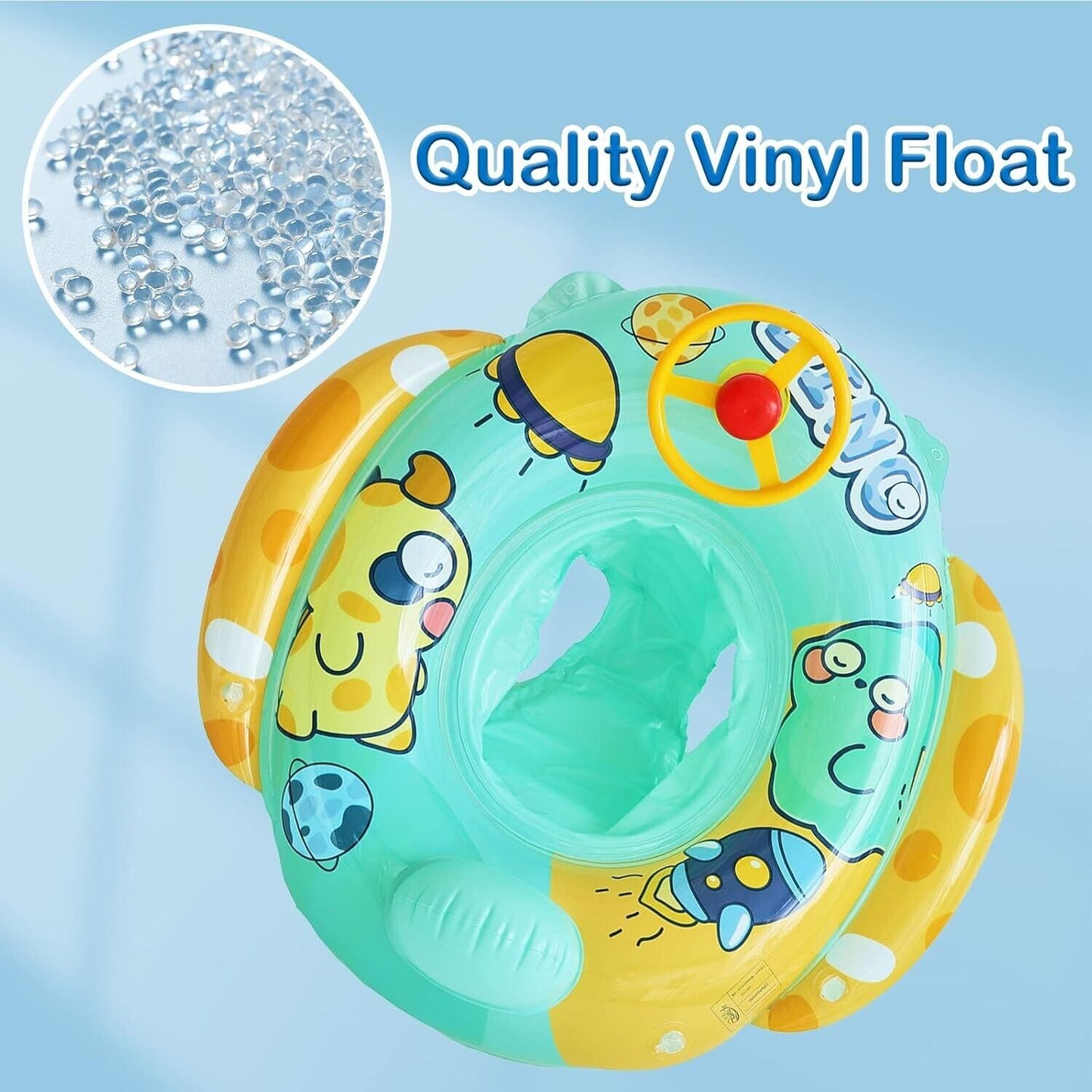 Bravepal baby swimming float with seat featuring colourful design and quality vinyl material for safety