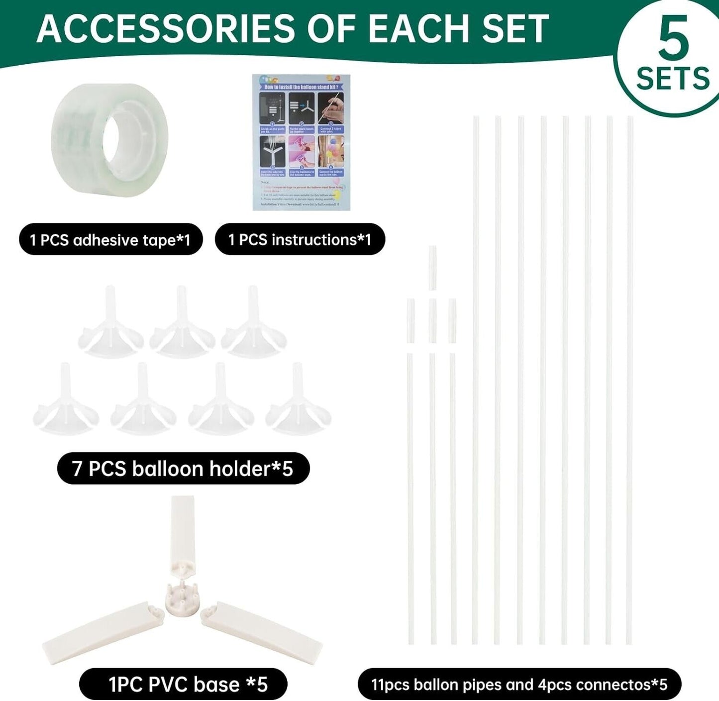 Balloon stand kit for parties with accessories including holders, base, and connectors for easy decoration