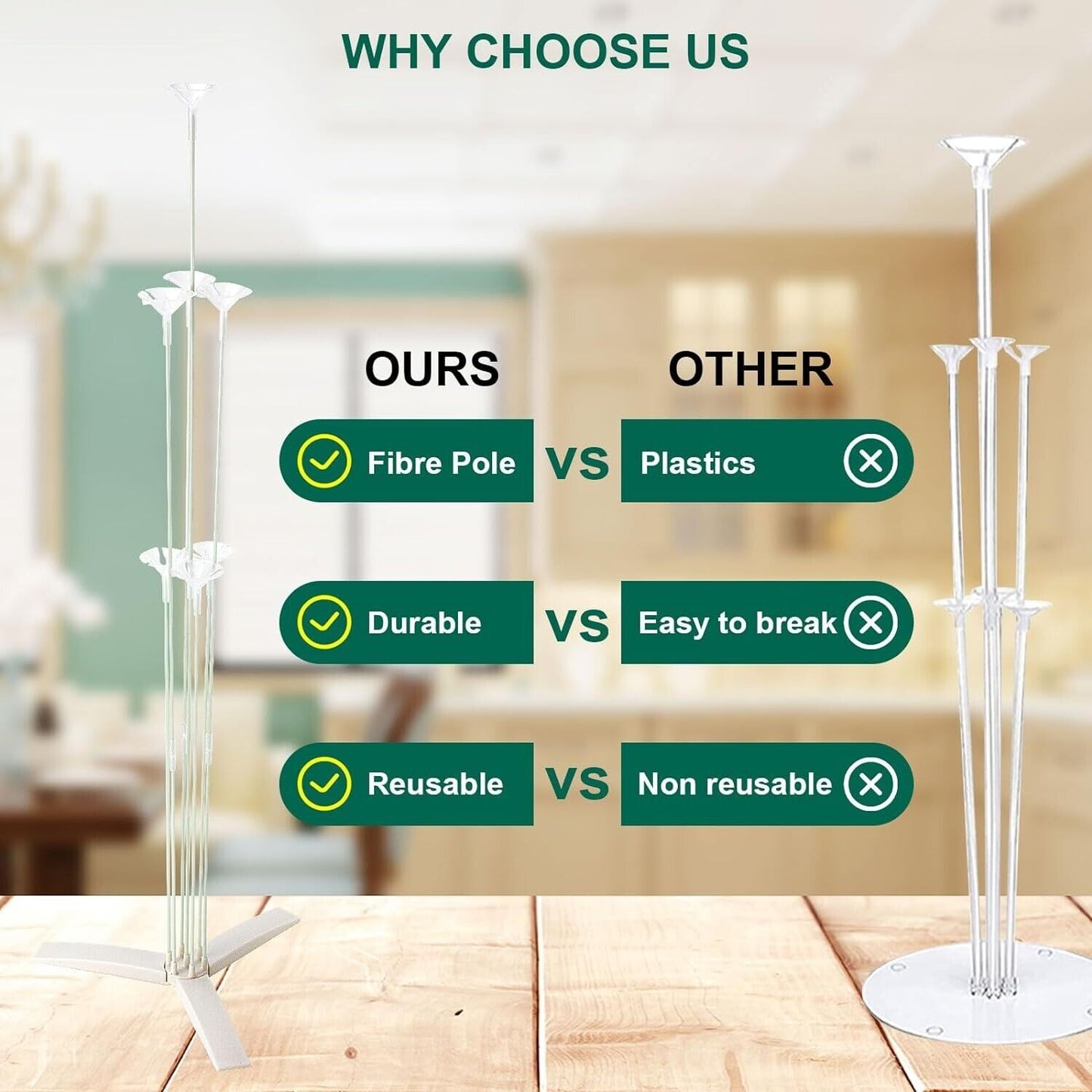 Durable balloon stand kit for parties displayed in a modern home setting for easy decoration