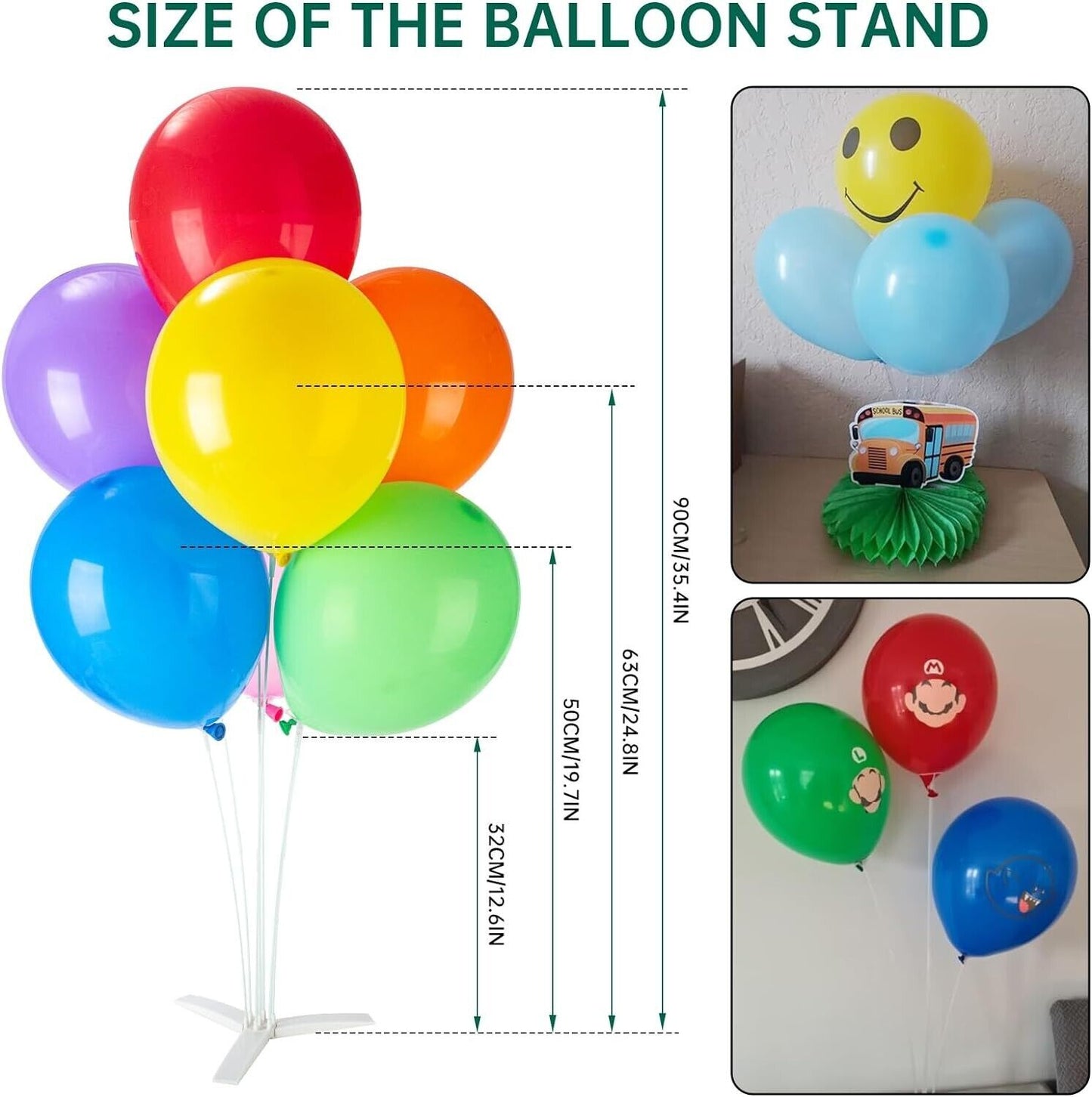 Balloon stand kit for parties displaying colourful balloons and a cheerful smiley face decoration