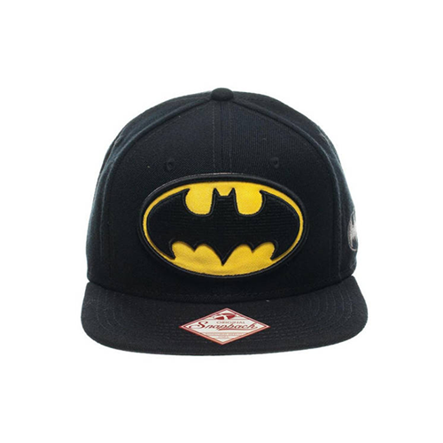 Bioworld Batman snapback cap featuring the iconic yellow Batman logo on a black background