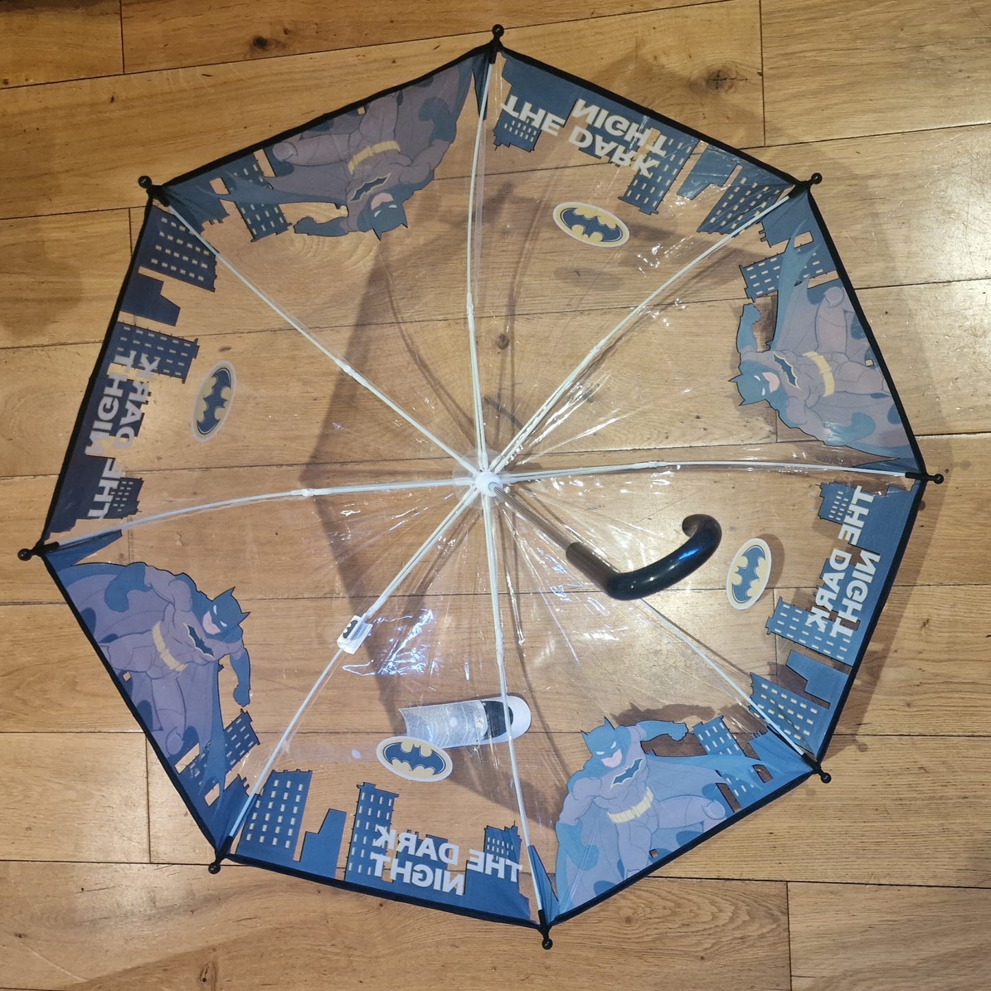 Artesania Cerda Batman Umbrella with a clear canopy and cityscape design featuring iconic bats