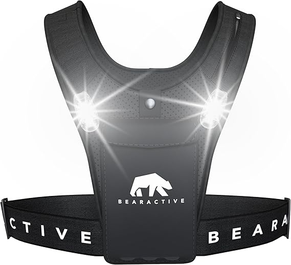Bearactive LED running vest with lights designed for safety during evening runs