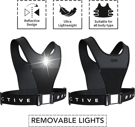 Bearactive LED running vest with lights featuring reflective design and ultra lightweight material