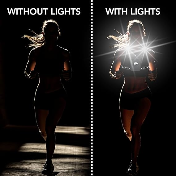 Bearactive LED running vest with lights, showing visibility in dark conditions for safer running