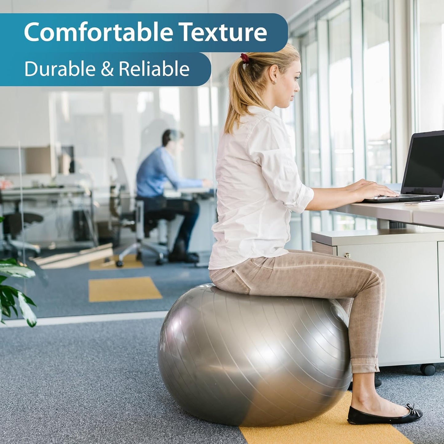 Beenax pregnancy exercise ball in a comfortable office setting for improved posture and support