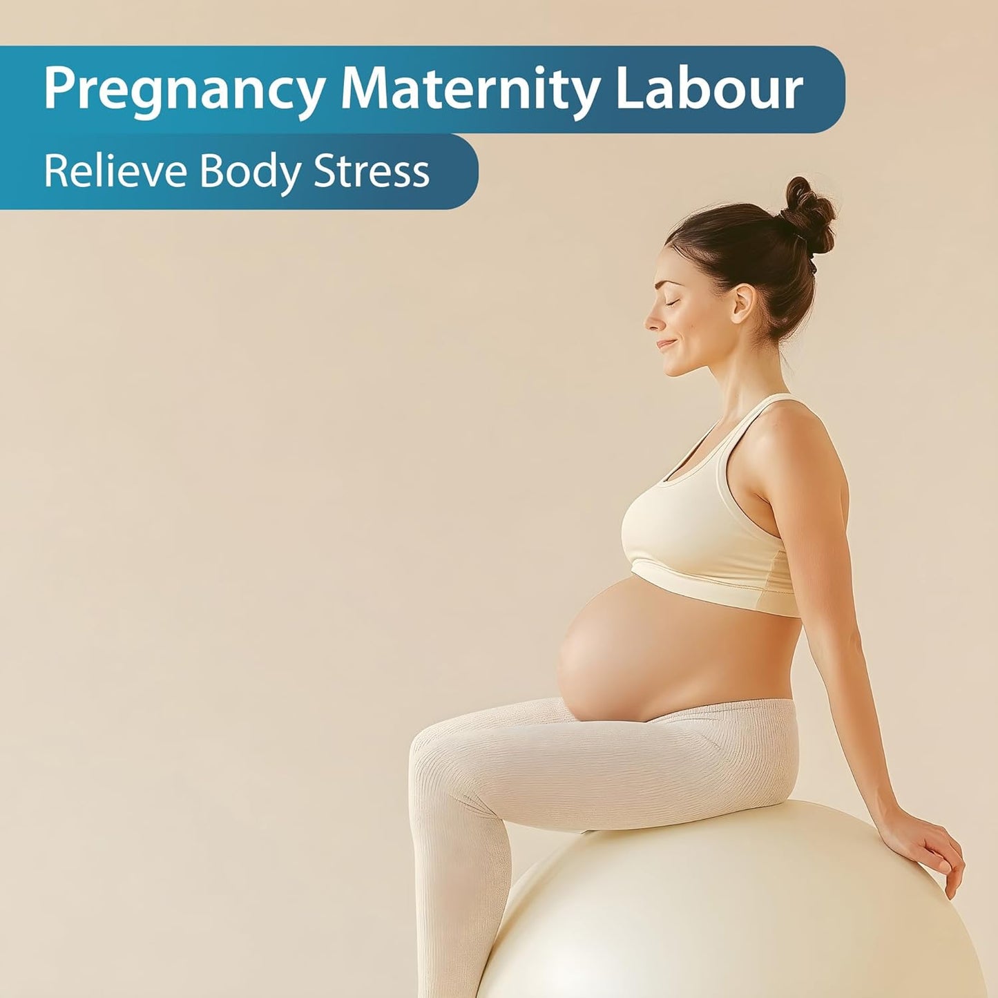 Pregnancy exercise ball used by pregnant woman in light workout to relieve body stress