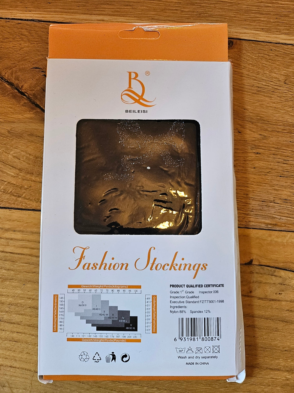 Beileisi packaging for black stockings with bow pattern, highlighting stylish design and quality