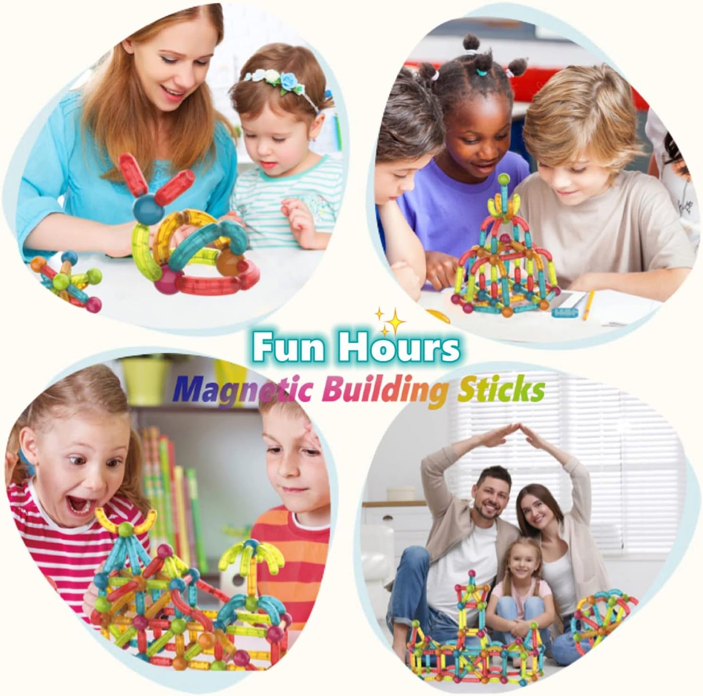 Children and families enjoying magnetic glow in the dark building blocks for creative play and learning