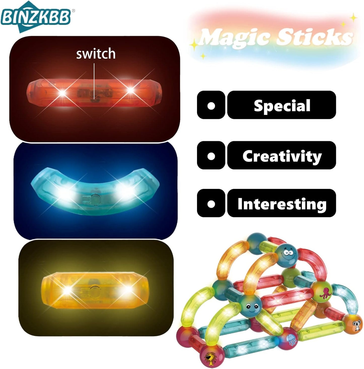 BINZKBB magnetic glow in the dark building blocks for kids with creative and interactive designs