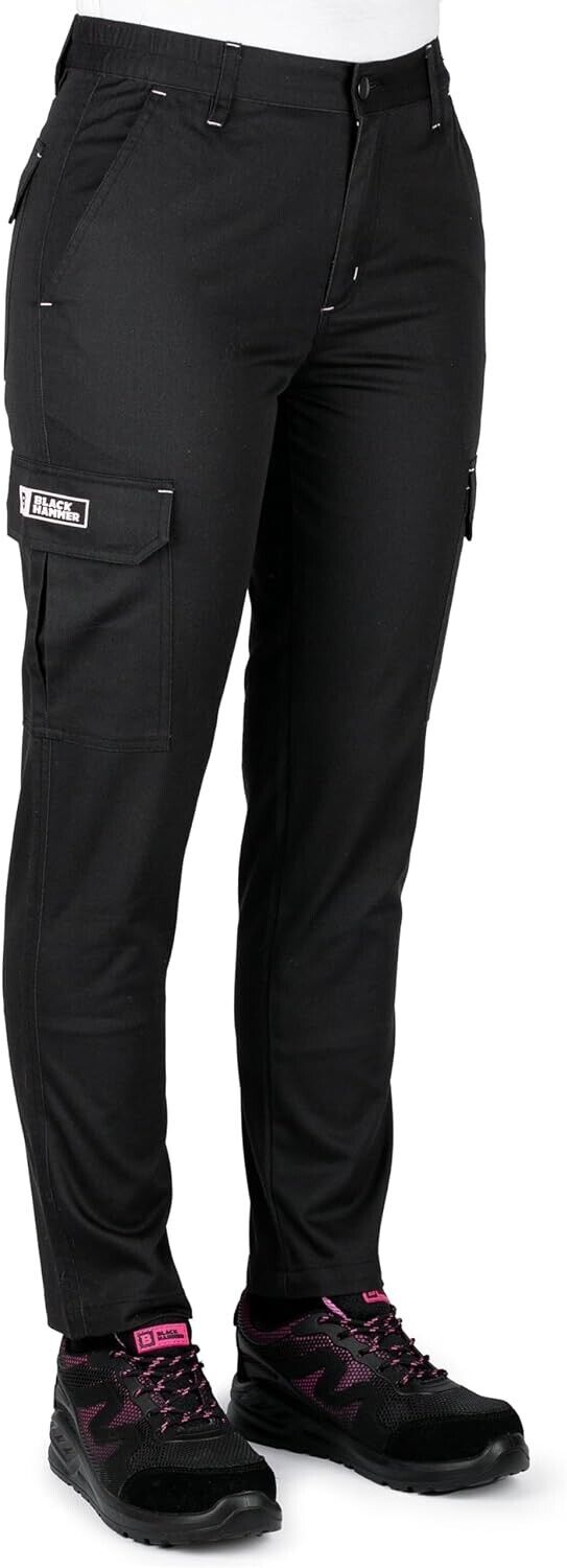 Black Hammer cargo pants size 14 in black with multiple pockets and straight leg fit