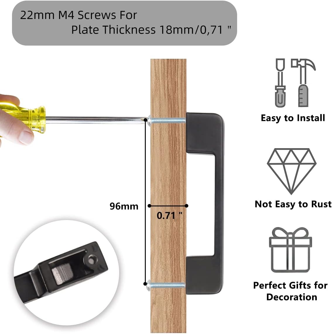 GUWINA black kitchen cabinet handles 96mm with M4 screws for easy installation and durability