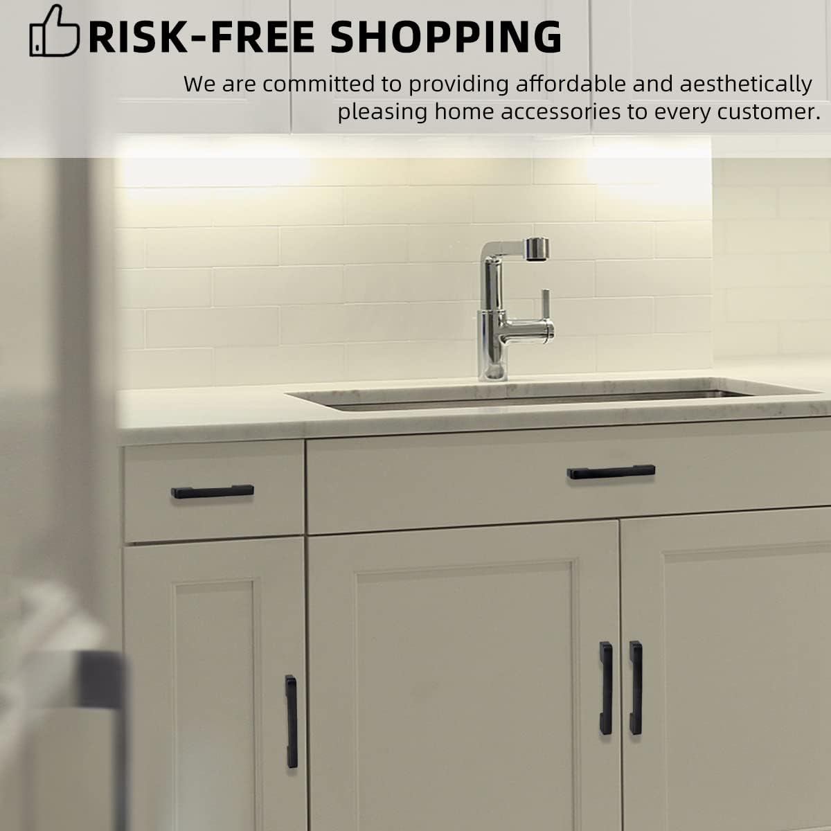 Modern black kitchen cabinet handles 96mm on stylish white cabinets with a sleek countertop