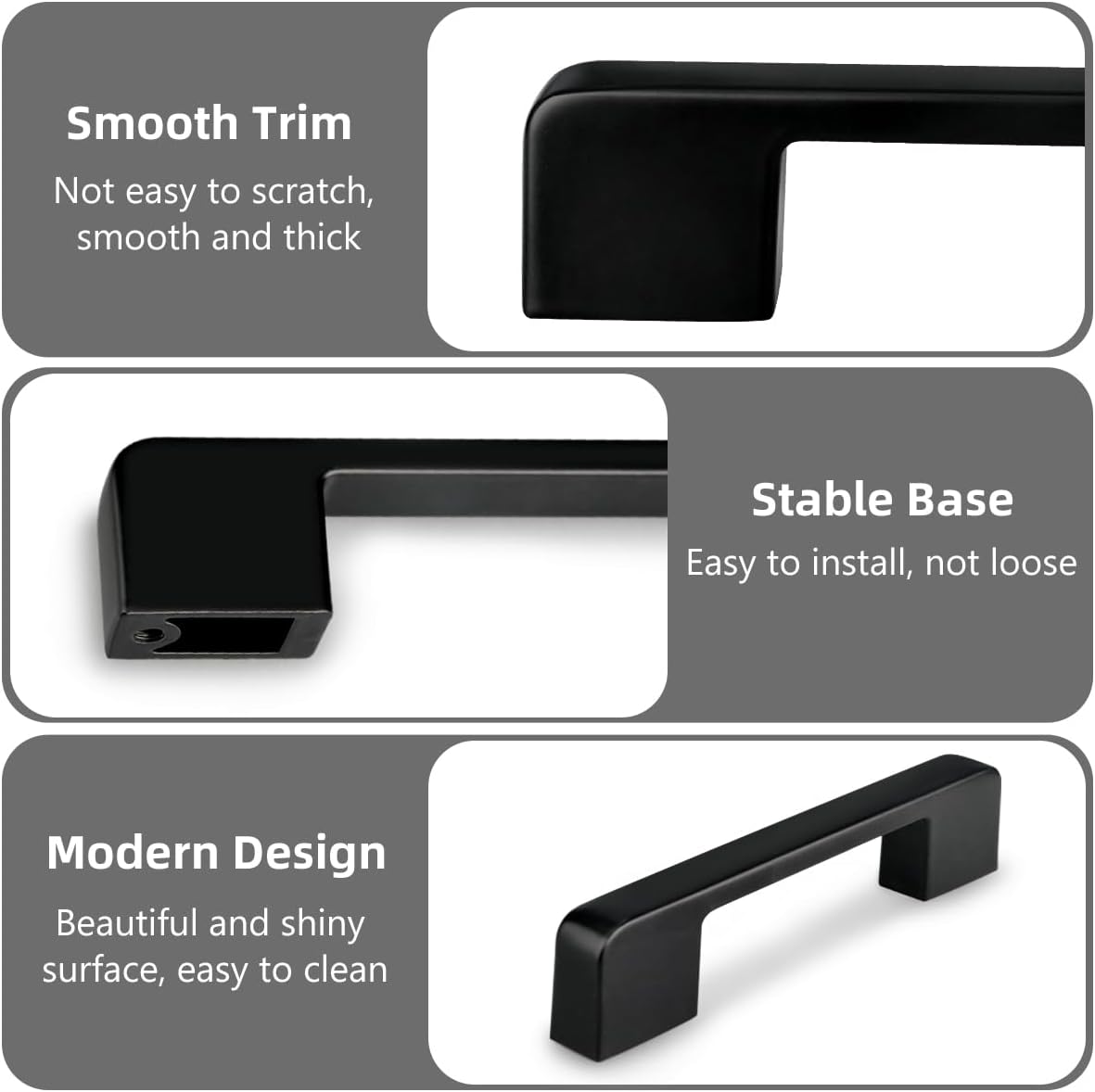 GUWINA black kitchen cabinet handles 96mm with smooth trim and modern design for easy installation