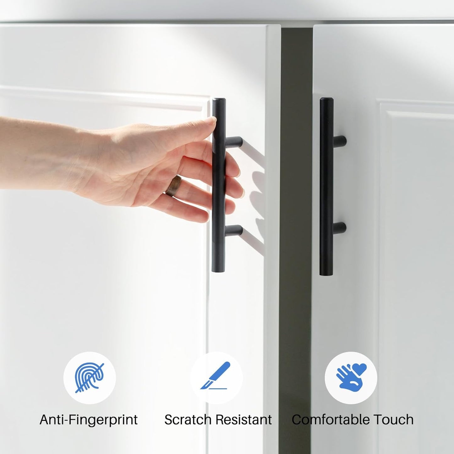 Stylish ARANA black kitchen cupboard handles 64mm with anti-fingerprint and scratch-resistant features