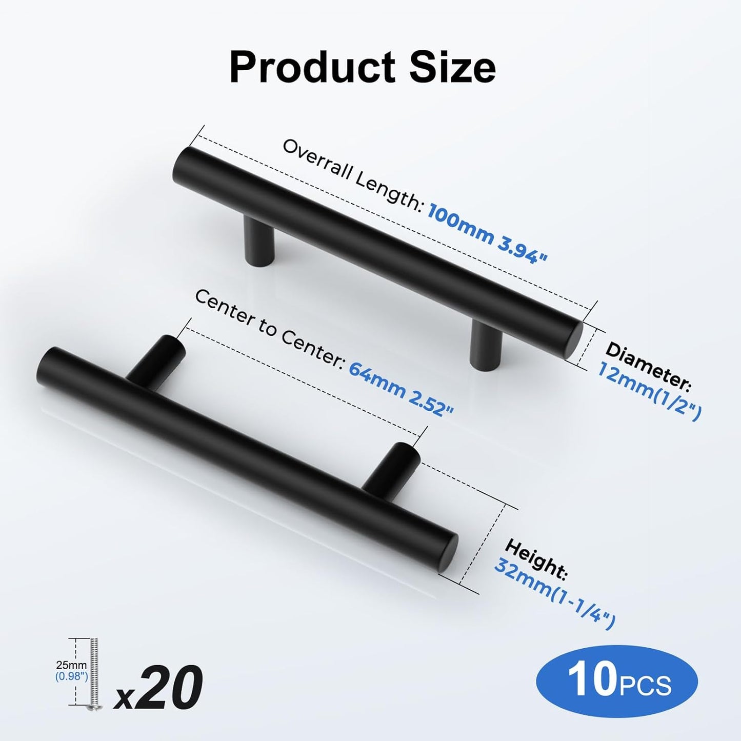 ARANA black kitchen cupboard handles 64mm in size, ideal for modern kitchen decor, pack of 10 pieces