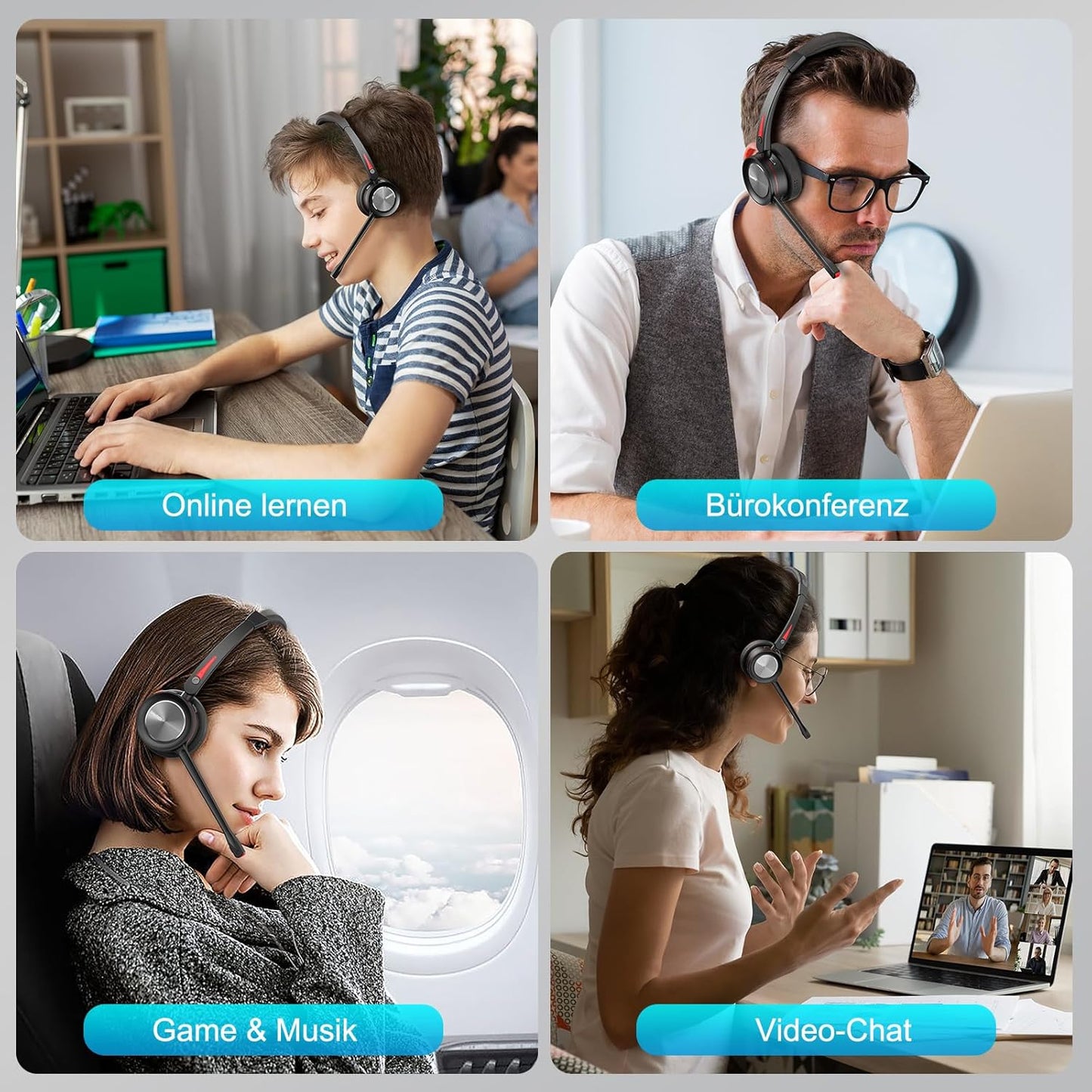 Beebang Bluetooth headset with microphone for PC, ideal for online learning, conferences, and video chats