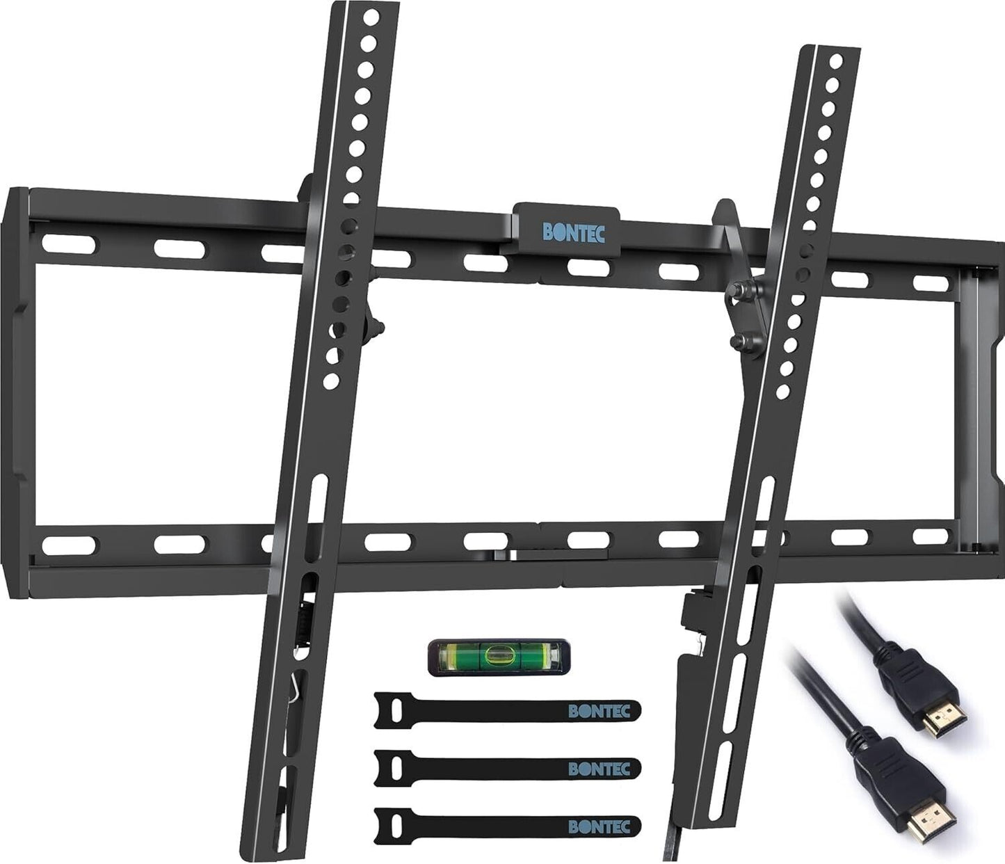 BONTEC TV wall bracket for 37-80 inch TVs with installation tools and accessories for easy mounting