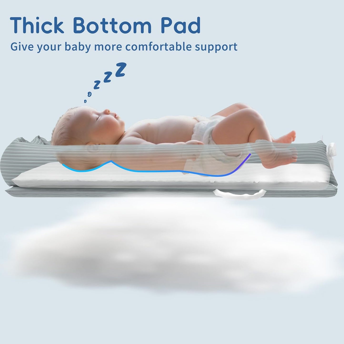 Breathable baby lounger for newborns with thick bottom pad for enhanced comfort and support