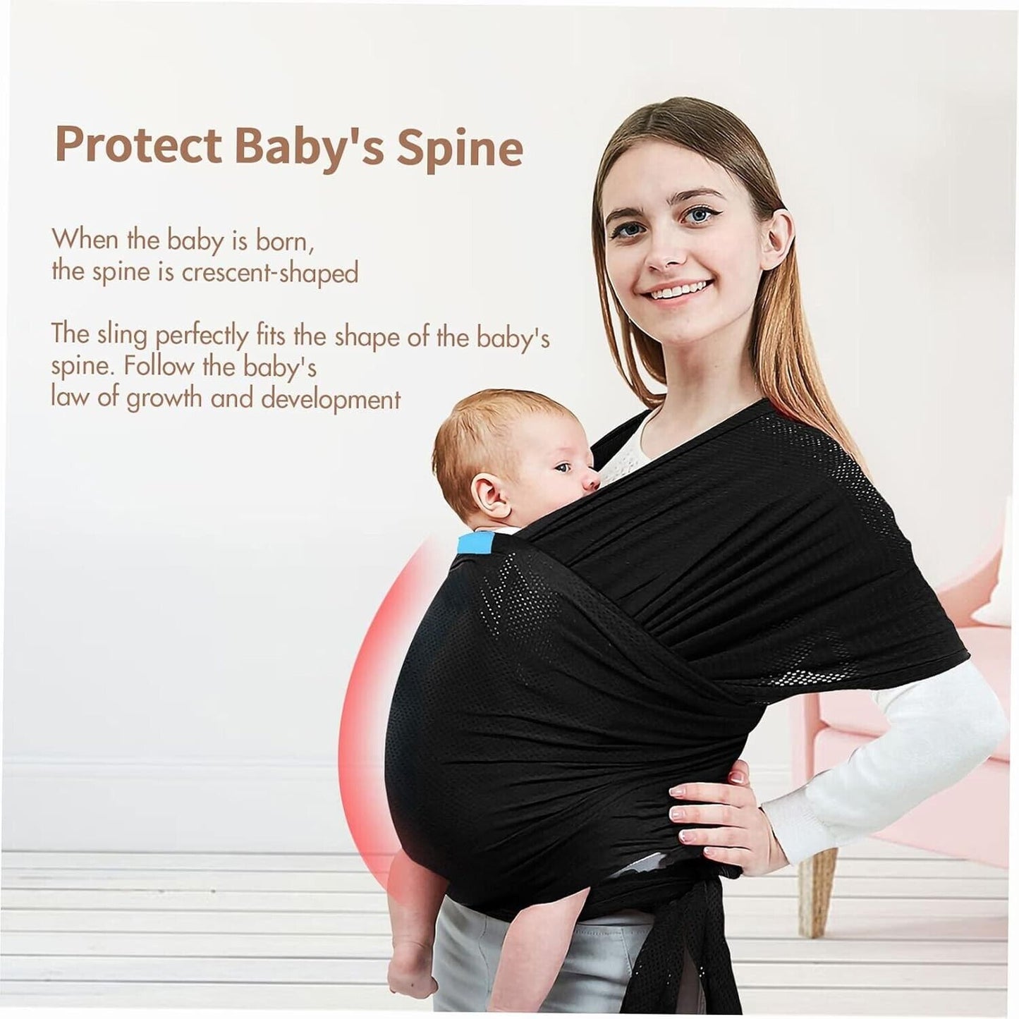 Breathable baby wrap carrier in black, providing ergonomic support for comfort and safety
